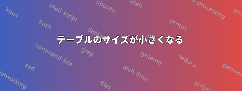 テーブルのサイズが小さくなる