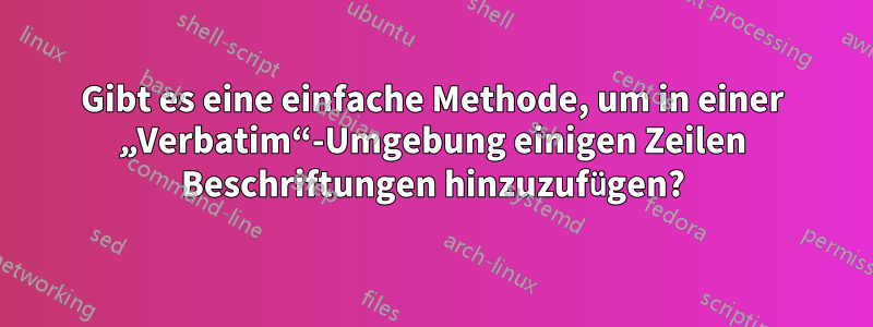 Gibt es eine einfache Methode, um in einer „Verbatim“-Umgebung einigen Zeilen Beschriftungen hinzuzufügen?