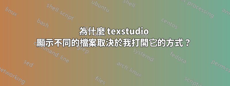 為什麼 texstudio 顯示不同的檔案取決於我打開它的方式？