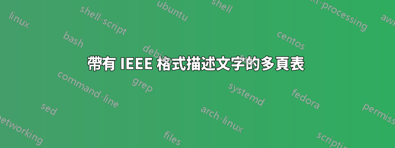 帶有 IEEE 格式描述文字的多頁表