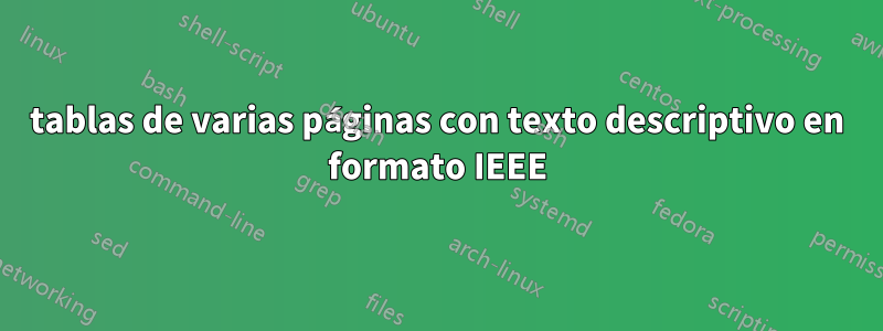 tablas de varias páginas con texto descriptivo en formato IEEE