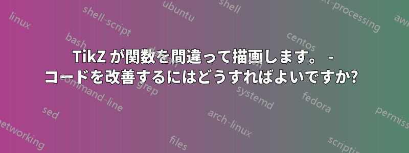 TikZ が関数を間違って描画します。 - コードを改善するにはどうすればよいですか? 