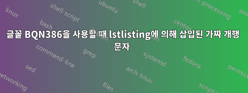 글꼴 BQN386을 사용할 때 lstlisting에 의해 삽입된 가짜 개행 문자 