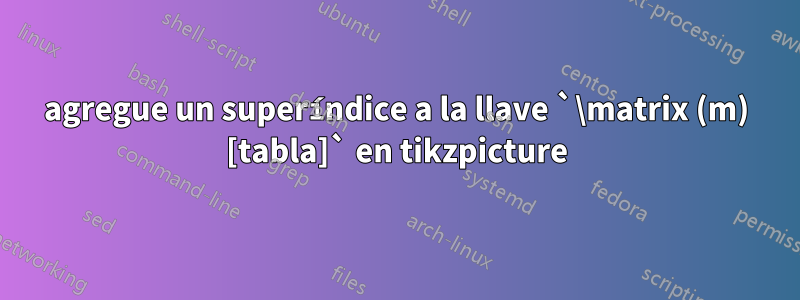 agregue un superíndice a la llave `\matrix (m) [tabla]` en tikzpicture