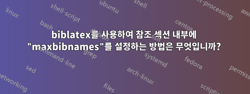 biblatex를 사용하여 참조 섹션 내부에 "maxbibnames"를 설정하는 방법은 무엇입니까?