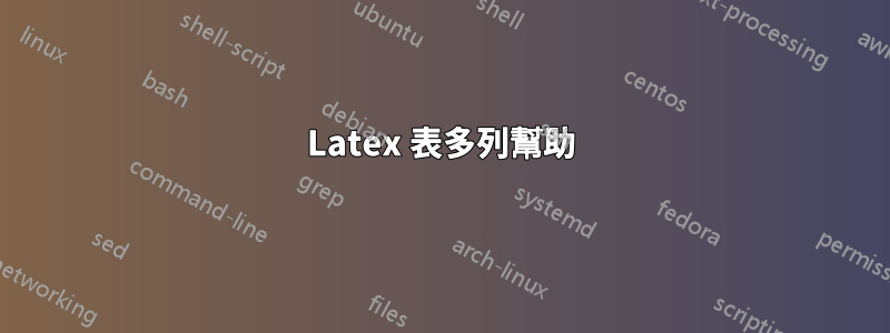 Latex 表多列幫助