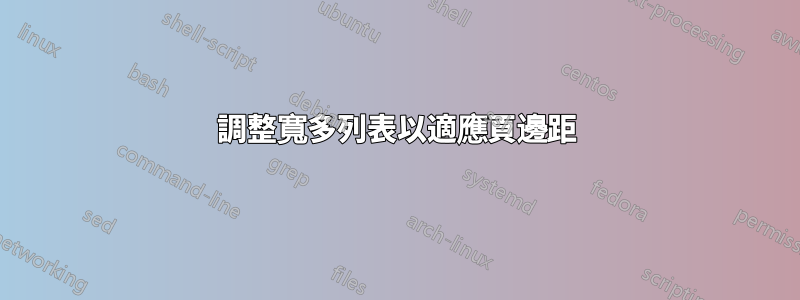 調整寬多列表以適應頁邊距