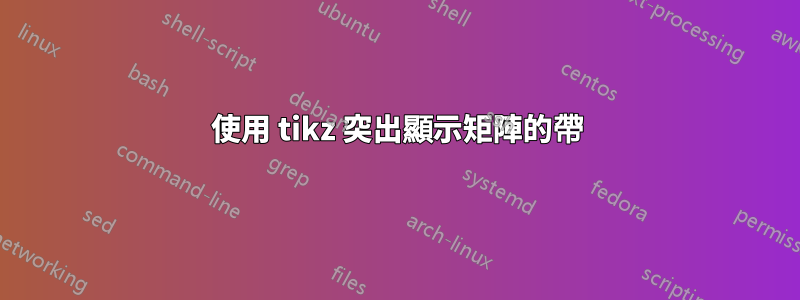使用 tikz 突出顯示矩陣的帶