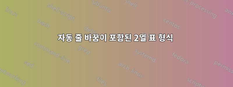 자동 줄 바꿈이 포함된 2열 표 형식