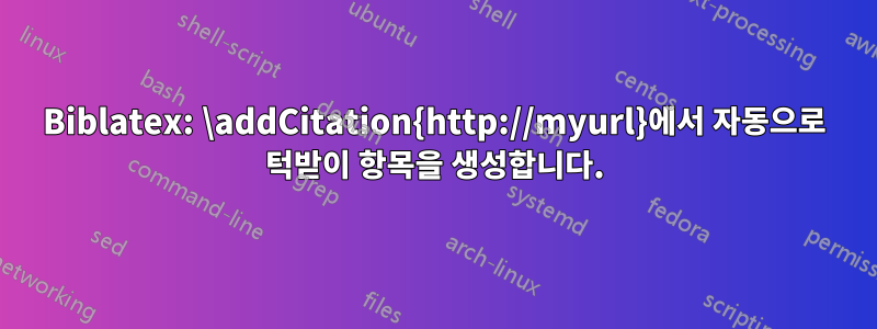 Biblatex: \addCitation{http://myurl}에서 자동으로 턱받이 항목을 생성합니다.