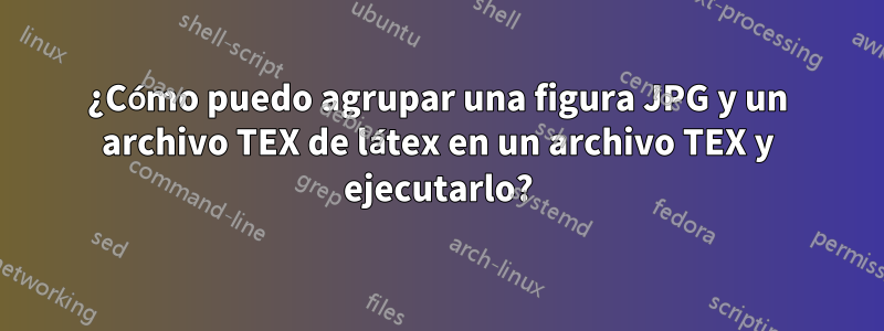 ¿Cómo puedo agrupar una figura JPG y un archivo TEX de látex en un archivo TEX y ejecutarlo?