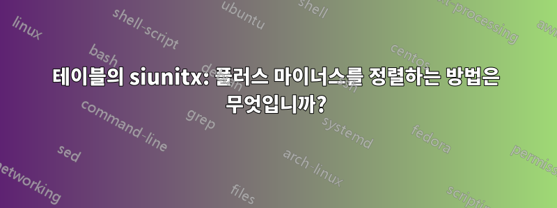테이블의 siunitx: 플러스 마이너스를 정렬하는 방법은 무엇입니까?