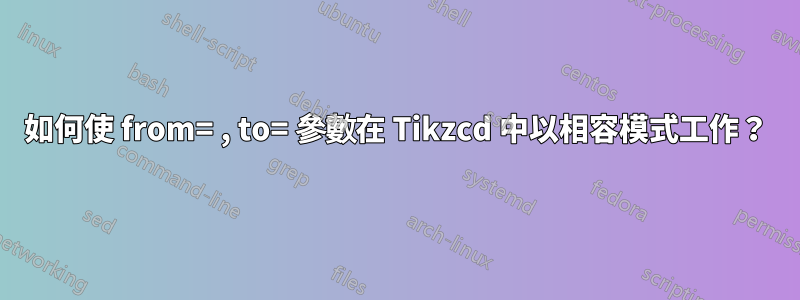 如何使 from= , to= 參數在 Tikzcd 中以相容模式工作？