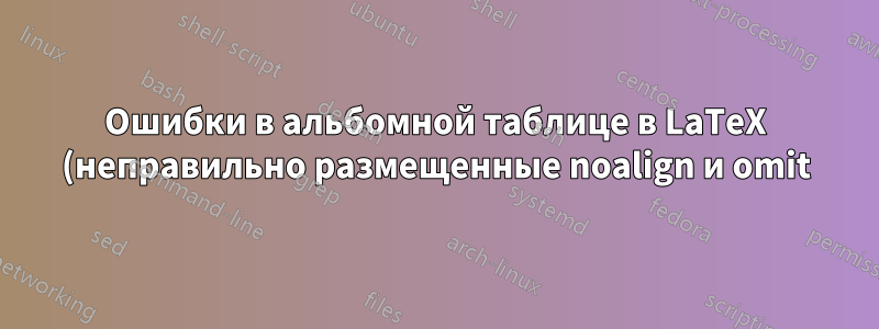 Ошибки в альбомной таблице в LaTeX (неправильно размещенные noalign и omit)