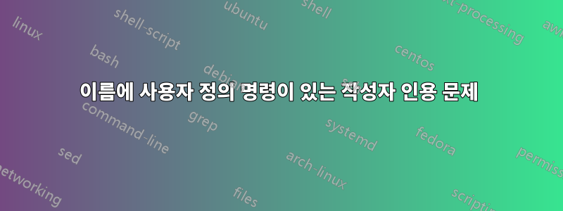 이름에 사용자 정의 명령이 있는 작성자 인용 문제
