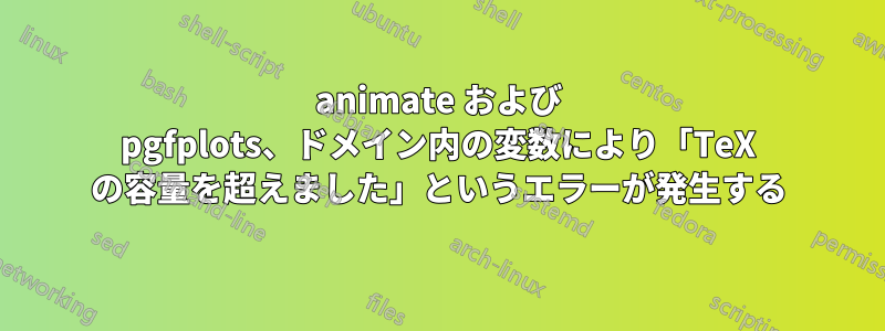 animate および pgfplots、ドメイン内の変数により「TeX の容量を超えました」というエラーが発生する