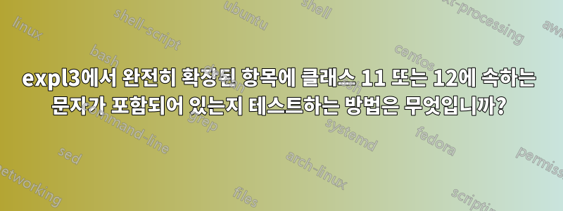 expl3에서 완전히 확장된 항목에 클래스 11 또는 12에 속하는 문자가 포함되어 있는지 테스트하는 방법은 무엇입니까?