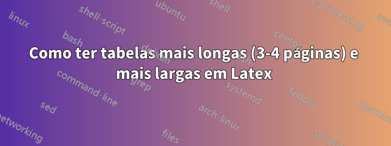 Como ter tabelas mais longas (3-4 páginas) e mais largas em Latex