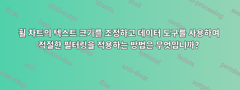 휠 차트의 텍스트 크기를 조정하고 데이터 도구를 사용하여 적절한 필터링을 적용하는 방법은 무엇입니까?