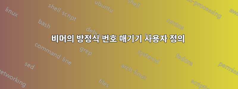 비머의 방정식 번호 매기기 사용자 정의