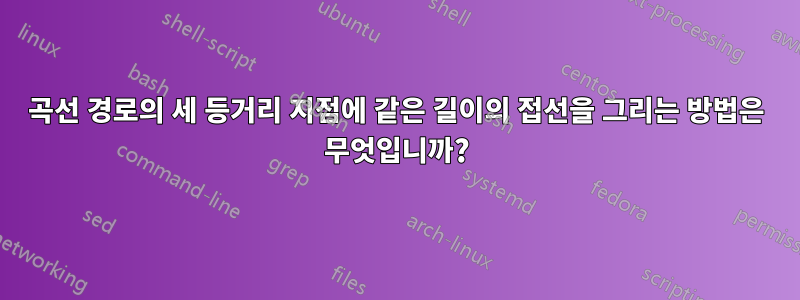 곡선 경로의 세 등거리 지점에 같은 길이의 접선을 그리는 방법은 무엇입니까?