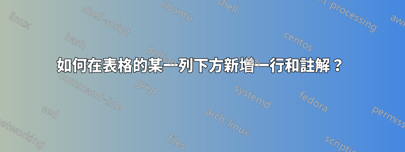 如何在表格的某一列下方新增一行和註解？