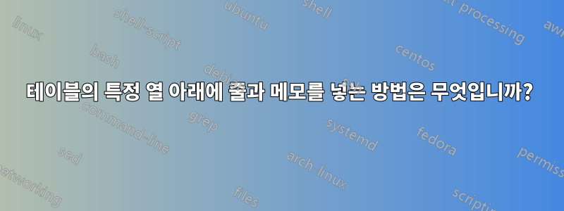 테이블의 특정 열 아래에 줄과 메모를 넣는 방법은 무엇입니까?