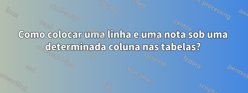 Como colocar uma linha e uma nota sob uma determinada coluna nas tabelas?