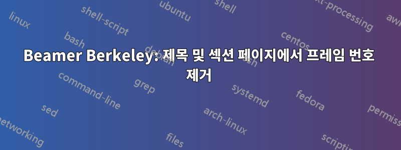 Beamer Berkeley: 제목 및 섹션 페이지에서 프레임 번호 제거