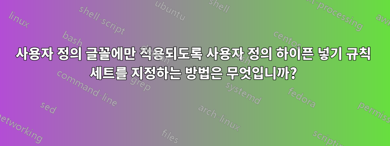 사용자 정의 글꼴에만 적용되도록 사용자 정의 하이픈 넣기 규칙 세트를 지정하는 방법은 무엇입니까?