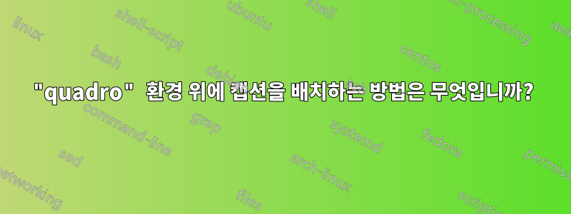 "quadro" 환경 위에 캡션을 배치하는 방법은 무엇입니까?