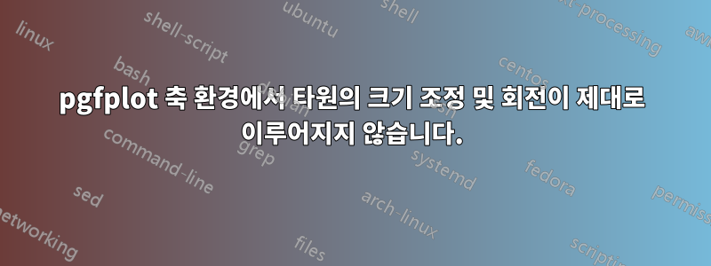 pgfplot 축 환경에서 타원의 크기 조정 및 회전이 제대로 이루어지지 않습니다.