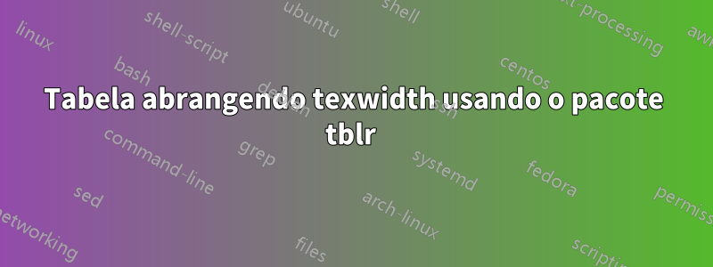 Tabela abrangendo texwidth usando o pacote tblr 