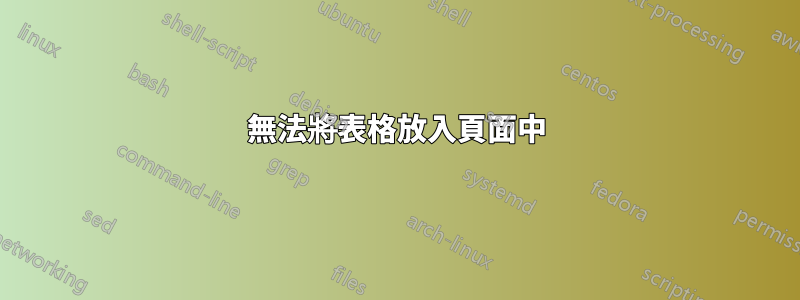 無法將表格放入頁面中