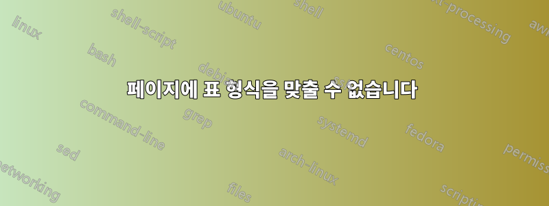 페이지에 표 형식을 맞출 수 없습니다