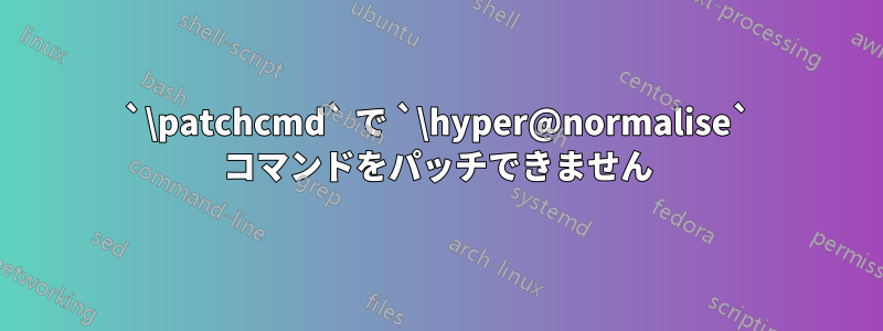 `\patchcmd` で `\hyper@normalise` コマンドをパッチできません