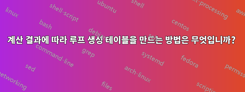 계산 결과에 따라 루프 생성 테이블을 만드는 방법은 무엇입니까?