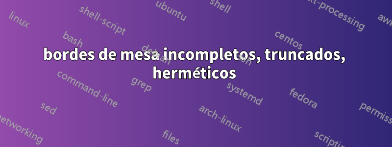 bordes de mesa incompletos, truncados, herméticos