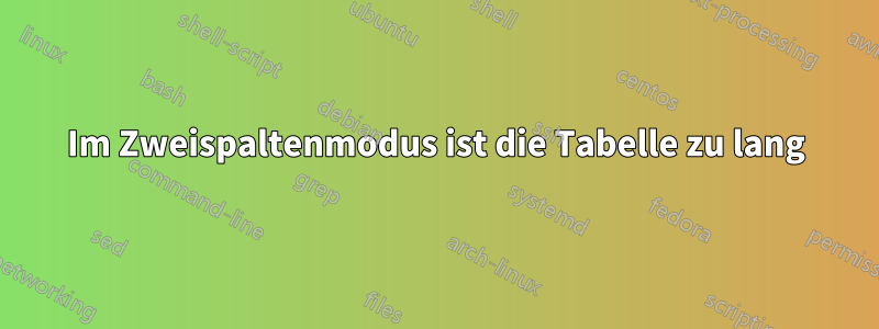 Im Zweispaltenmodus ist die Tabelle zu lang