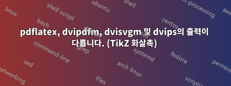 pdflatex, dvipdfm, dvisvgm 및 dvips의 출력이 다릅니다. (TikZ 화살촉)