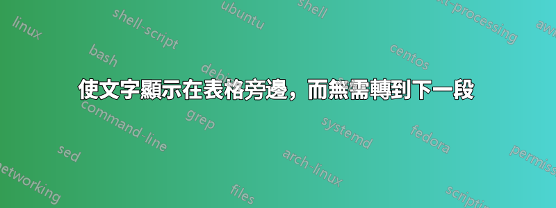 使文字顯示在表格旁邊，而無需轉到下一段