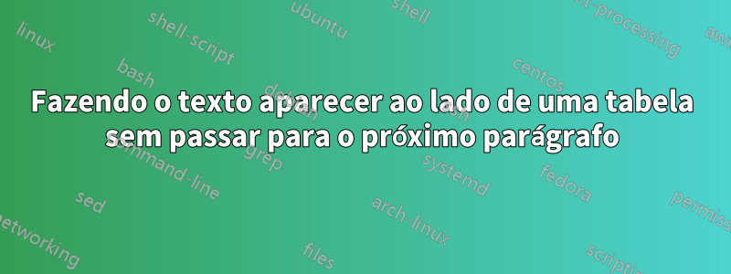 Fazendo o texto aparecer ao lado de uma tabela sem passar para o próximo parágrafo
