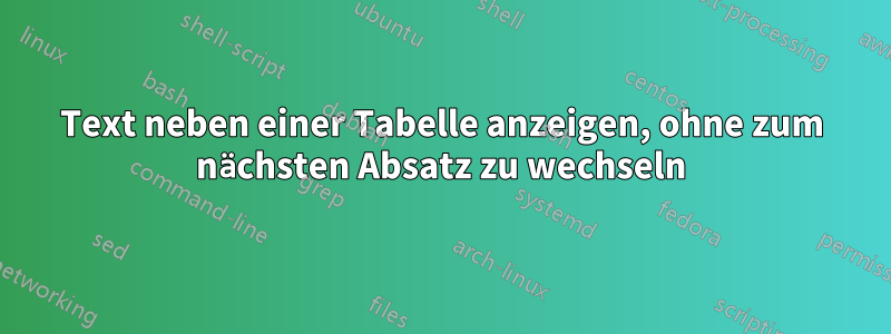 Text neben einer Tabelle anzeigen, ohne zum nächsten Absatz zu wechseln