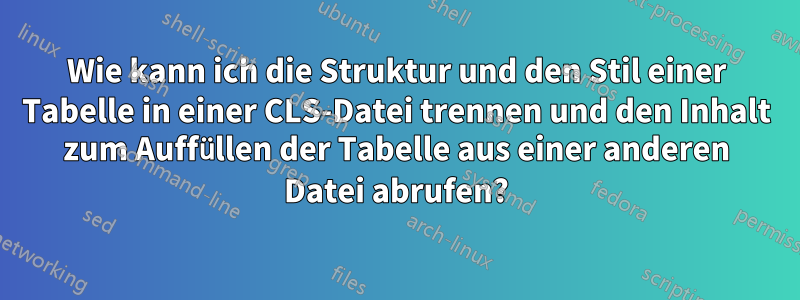 Wie kann ich die Struktur und den Stil einer Tabelle in einer CLS-Datei trennen und den Inhalt zum Auffüllen der Tabelle aus einer anderen Datei abrufen?