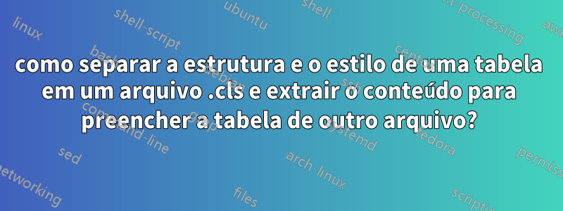 como separar a estrutura e o estilo de uma tabela em um arquivo .cls e extrair o conteúdo para preencher a tabela de outro arquivo?