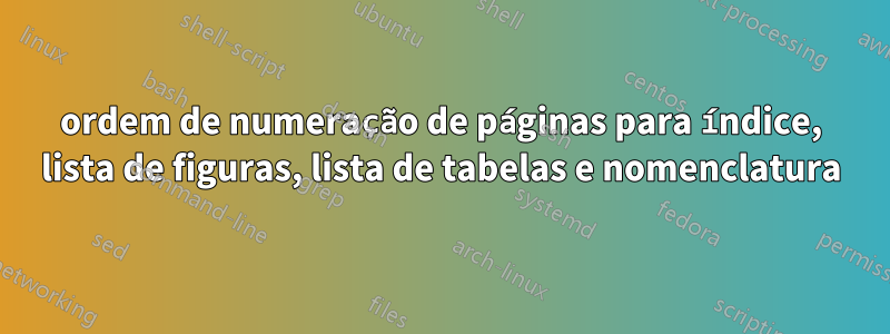 ordem de numeração de páginas para índice, lista de figuras, lista de tabelas e nomenclatura