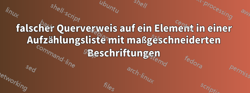 falscher Querverweis auf ein Element in einer Aufzählungsliste mit maßgeschneiderten Beschriftungen