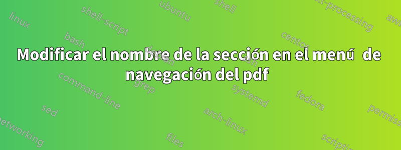 Modificar el nombre de la sección en el menú de navegación del pdf 