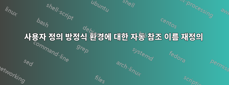 사용자 정의 방정식 환경에 대한 자동 참조 이름 재정의