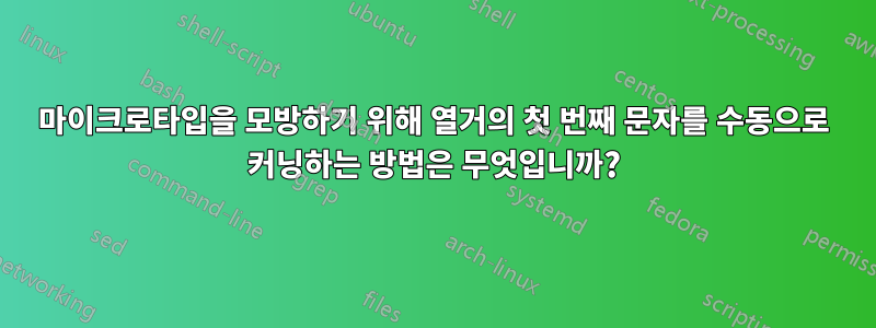 마이크로타입을 모방하기 위해 열거의 첫 번째 문자를 수동으로 커닝하는 방법은 무엇입니까?